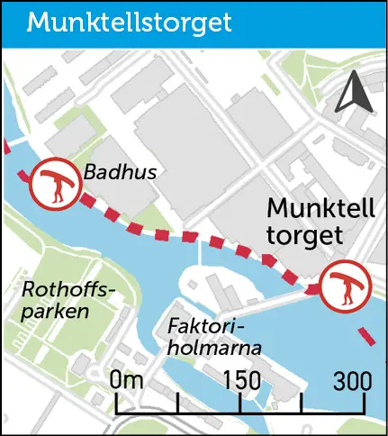 Kanotleden - karta över upplyftningsplats Munktellstorget.