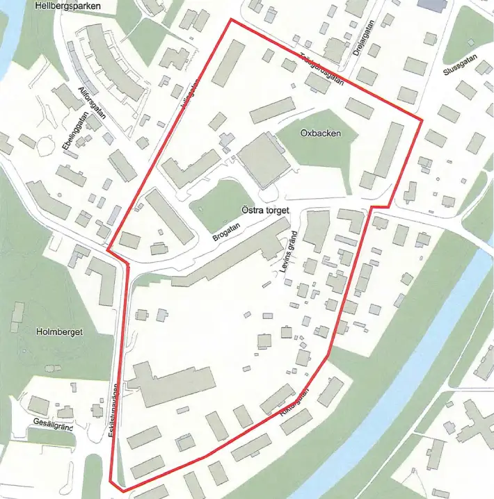 Karta över det geografiska området Torshälla centrum.