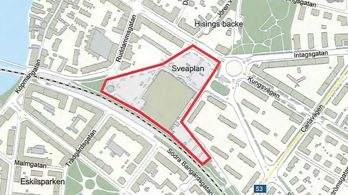 Karta över det geografiska området Sveaplans handelsområde.